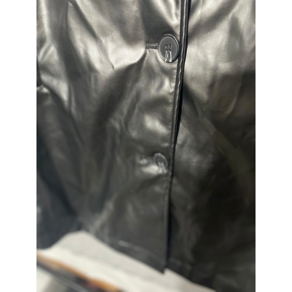 Vigoss Black Faux Leather Coat Women's Long Button Up Jacket Size L Blazer - Picture 4 of 12